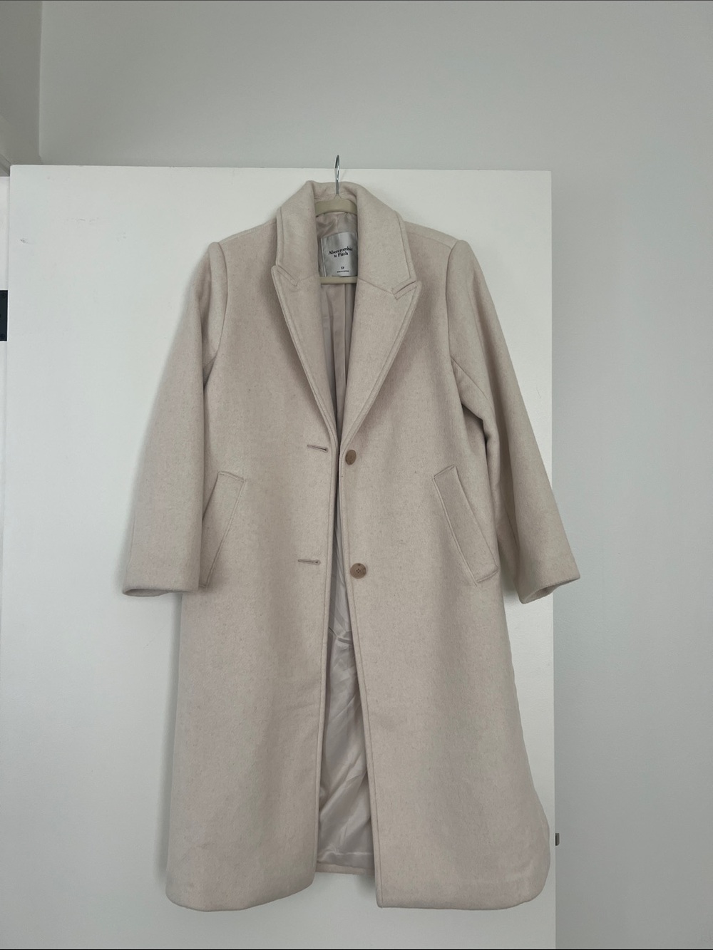 Abercrombie Womens Cream Single-Breasted Wool Blend Coat